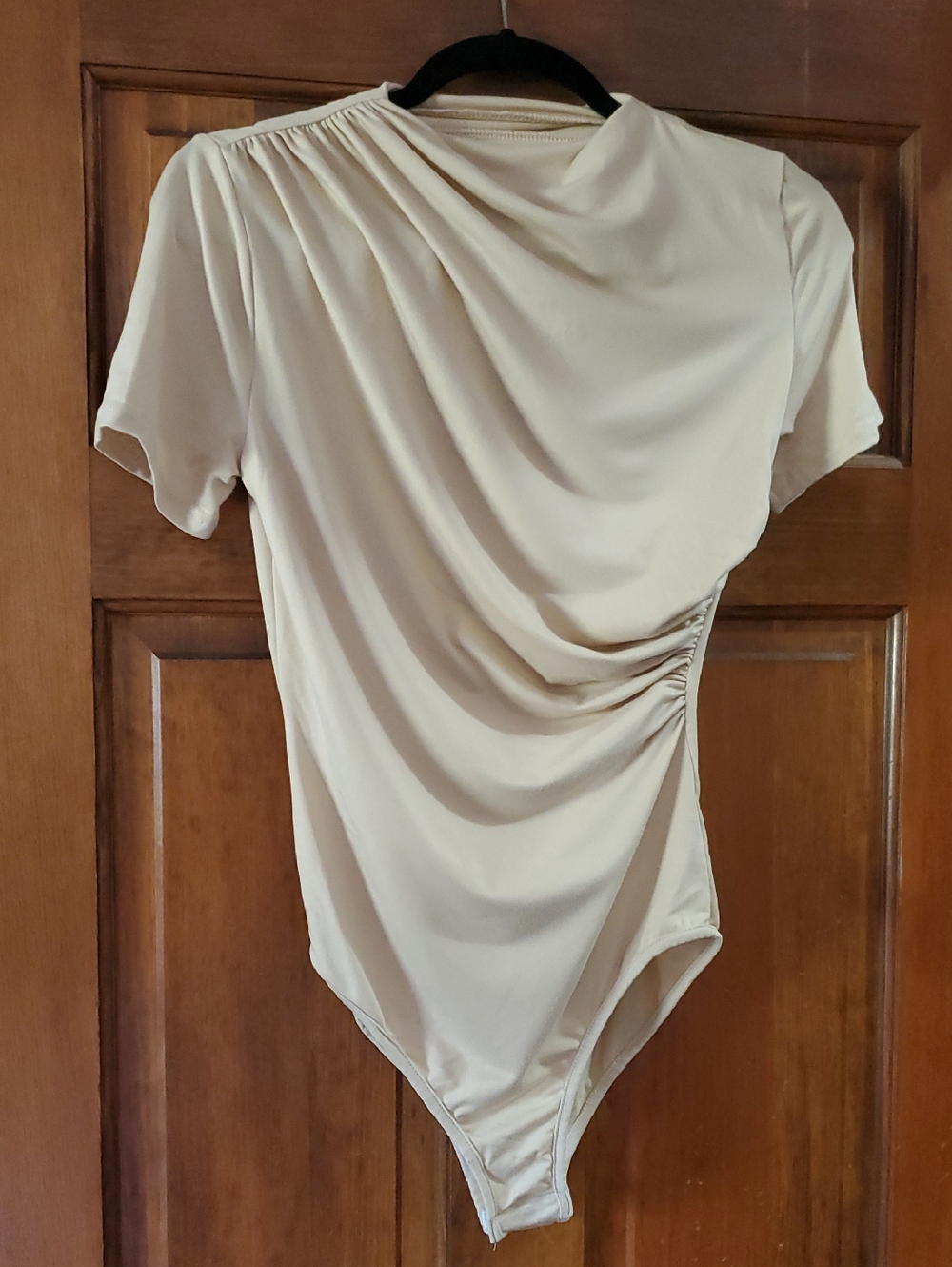 SHEIN Cream Draped Short-Sleeve Bodysuit